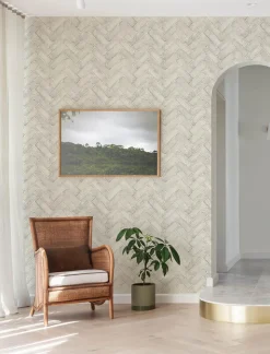Chesapeake Wildflower Cannelle Brick Wallpaper - White