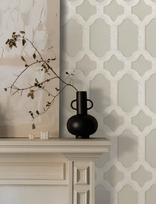 Chesapeake Wildflower Chervil Trellis Wallpaper - Light Grey