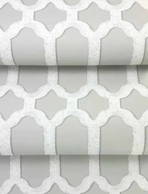 Chesapeake Wildflower Chervil Trellis Wallpaper - Light Grey
