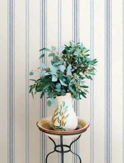 Chesapeake Wildflower Lovage Stripe Wallpaper - Blue