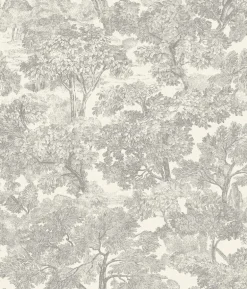 Chesapeake Wildflower Spinney Toile Wallpaper - Grey