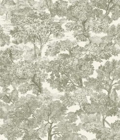 Chesapeake Wildflower Spinney Toile Wallpaper - Green