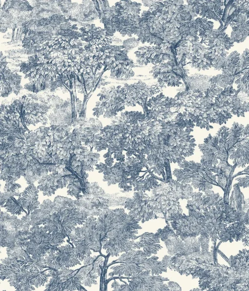 Chesapeake Wildflower Spinney Toile Wallpaper - Blue
