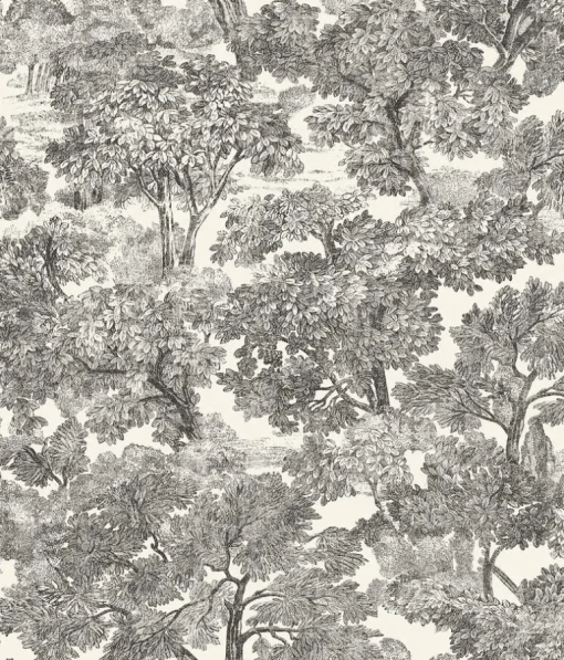 Chesapeake Wildflower Spinney Toile Wallpaper - Black