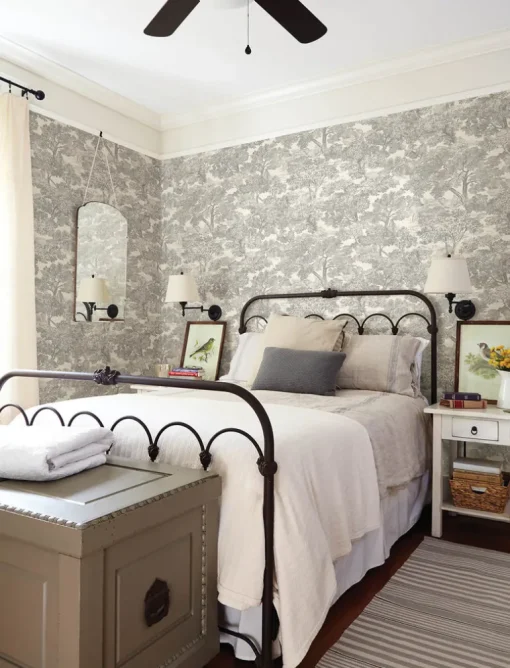 Chesapeake Wildflower Spinney Toile Wallpaper - Grey