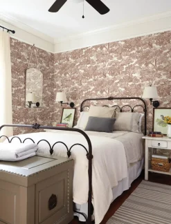 Chesapeake Wildflower Spinney Toile Wallpaper - Red