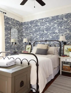 Chesapeake Wildflower Spinney Toile Wallpaper - Blue