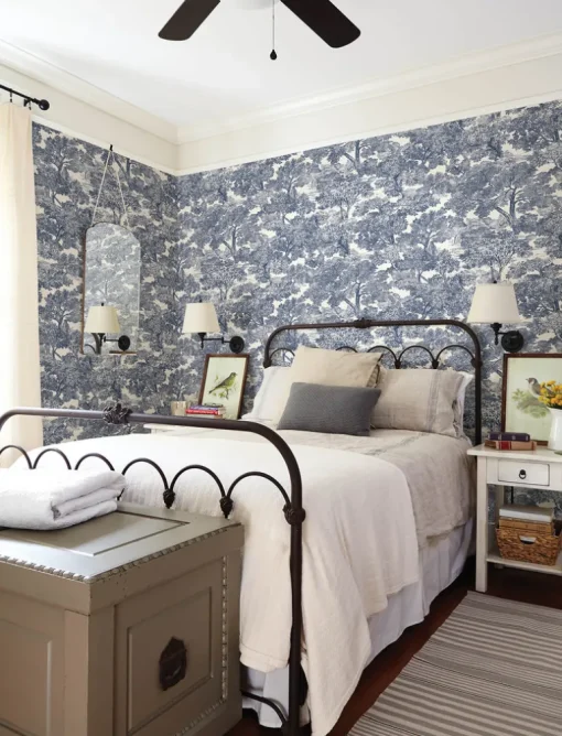 Chesapeake Wildflower Spinney Toile Wallpaper - Blue