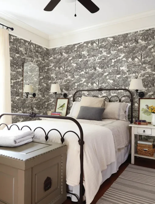 Chesapeake Wildflower Spinney Toile Wallpaper - Black