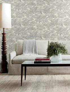 Chesapeake Wildflower Spinney Toile Wallpaper - Grey