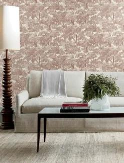 Chesapeake Wildflower Spinney Toile Wallpaper - Red