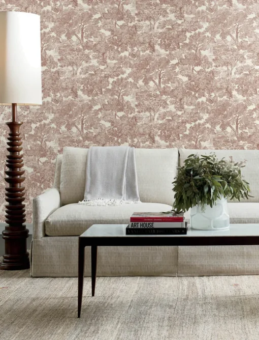 Chesapeake Wildflower Spinney Toile Wallpaper - Red