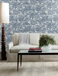 Chesapeake Wildflower Spinney Toile Wallpaper - Blue