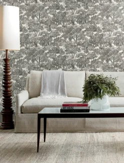 Chesapeake Wildflower Spinney Toile Wallpaper - Black