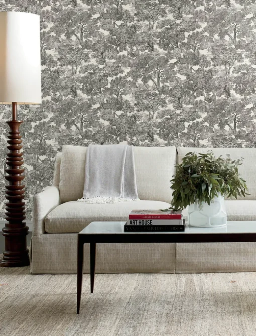 Chesapeake Wildflower Spinney Toile Wallpaper - Black