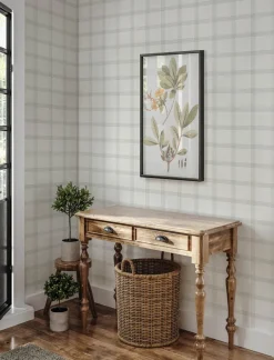 Chesapeake Wildflower Twain Plaid Wallpaper - Light Grey
