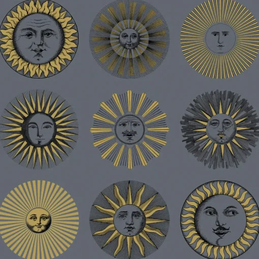 Cole & Son Fornasetti Senza Tempo II Soli Wallpaper - Midnight & Soft Gold