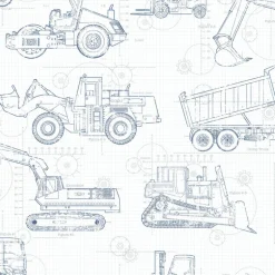 Construction Blueprint Wallpaper - White & Blue