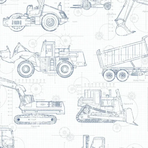 Construction Blueprint Wallpaper - White & Blue