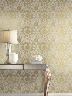 Damask Resource Library Imperial Damask Wallpaper - Off White & Gold