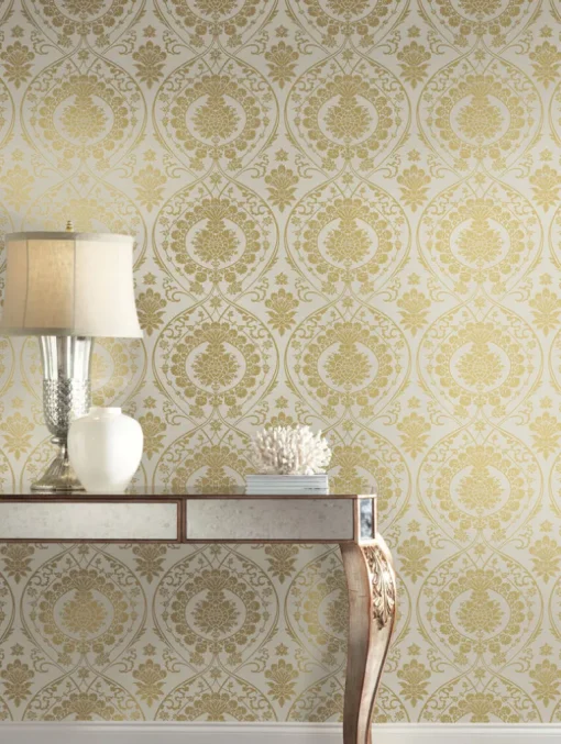 Damask Resource Library Imperial Damask Wallpaper - Off White & Gold