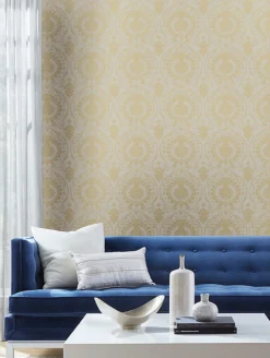 Damask Resource Library Imperial Damask Wallpaper - Off White & Gold