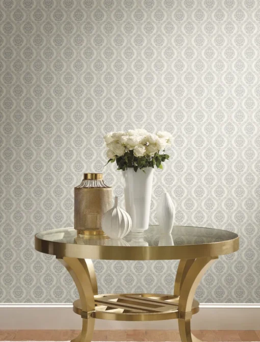 Damask Resource Library Petite Ogee Wallpaper - Taupe