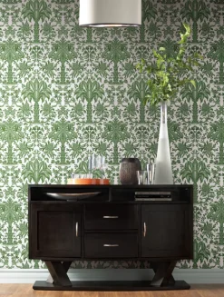 Damask Resource Library Palmetto Palm Damask Wallpaper - Green
