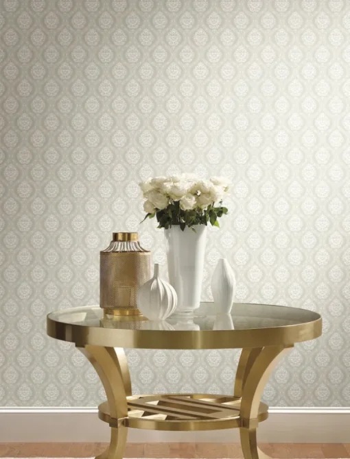 Damask Resource Library Petite Ogee Wallpaper - Beige