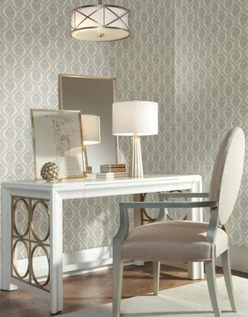 Damask Resource Library Petite Ogee Wallpaper - Taupe