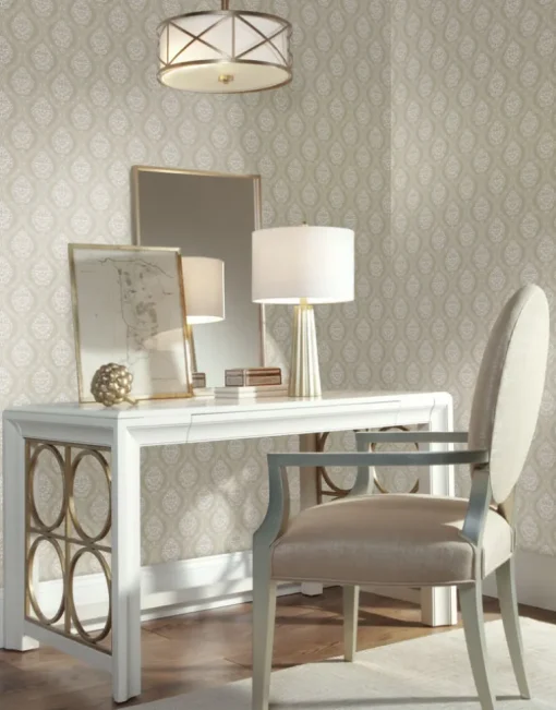 Damask Resource Library Petite Ogee Wallpaper - Beige