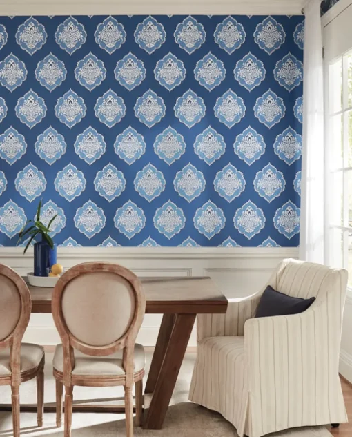 Damask Resource Library Signet Medallion Wallpaper - Blue