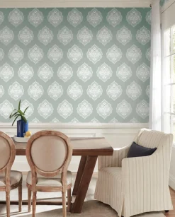 Damask Resource Library Signet Medallion Wallpaper - Green
