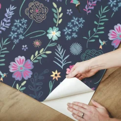 Disney Encanto Embroidery Floral Peel & Stick Wallpaper - Navy