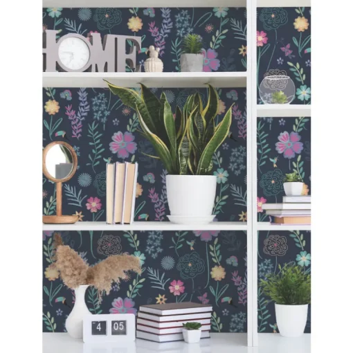 Disney Encanto Embroidery Floral Peel & Stick Wallpaper - Navy