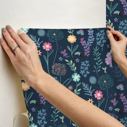 Disney Encanto Embroidery Floral Peel & Stick Wallpaper - Navy