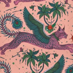 Emma J Shipley Wilderie Lynx Wallpaper - Coral