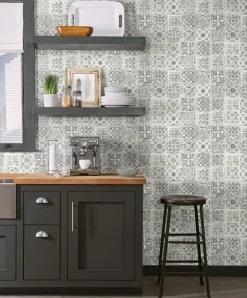 Encaustic Tile Peel & Stick Wallpaper - Gray