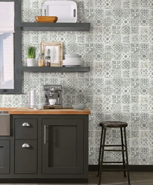 Encaustic Tile Peel & Stick Wallpaper - Gray