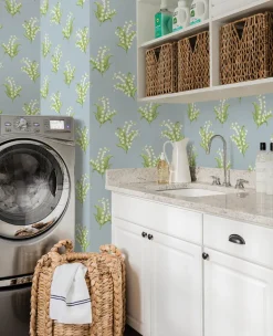 Erin Gates Farmington Lily of the Valley Wallpaper - Blue Heather
