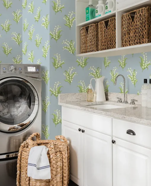 Erin Gates Farmington Lily of the Valley Wallpaper - Blue Heather