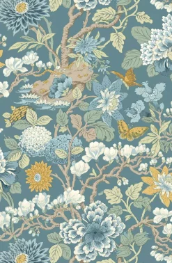 G P & J Baker Originals Little Magnolia Wallpaper - Denim & Ochre