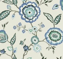 Greenhouse Dahlia Blooms Wallpaper - Dove & Cornflower