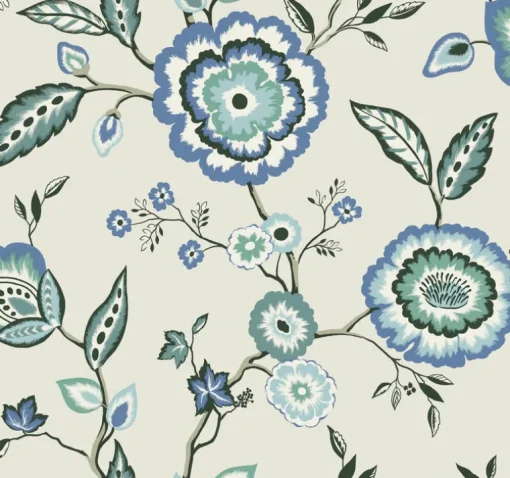 Greenhouse Dahlia Blooms Wallpaper - Dove & Cornflower