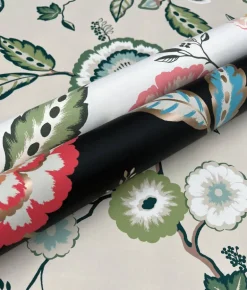 Greenhouse Dahlia Blooms Wallpaper - Linen & Jade