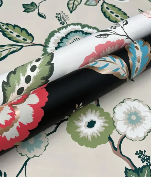 Greenhouse Dahlia Blooms Wallpaper - Linen & Jade