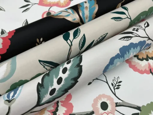 Greenhouse Dahlia Blooms Wallpaper - Linen & Jade