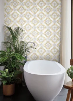 Greenhouse Garden Trellis Wallpaper - Ochre