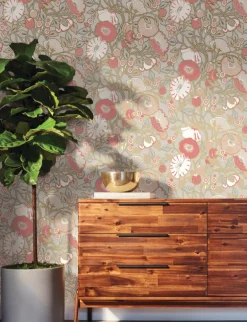 Greenhouse Vincent Poppies Wallpaper - Dove