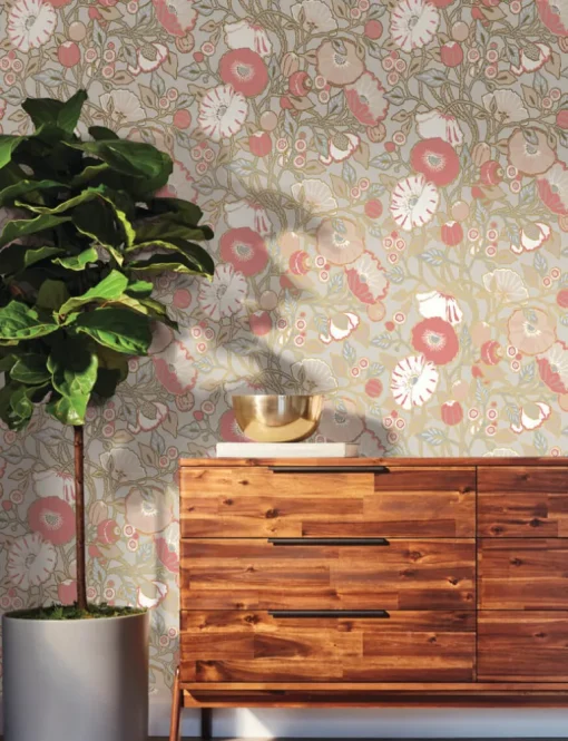 Greenhouse Vincent Poppies Wallpaper - Dove